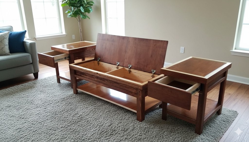 Display of various custom end table and nightstand designs