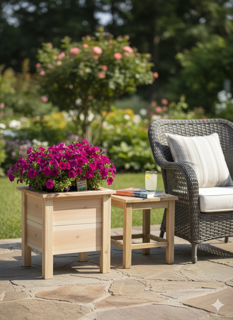 Large handcrafted wooden planter box for outdoor use