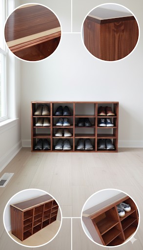 Wall-mounted wooden shoe organizer with multiple tiers